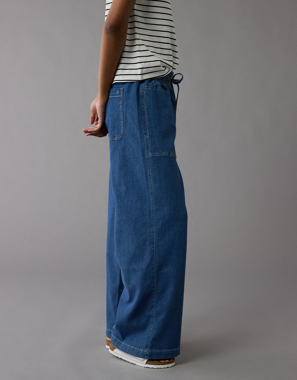 Pantalón de Lino con Drapeado Soñado y Cintura Elástica - Azul 0461_5589_532_os