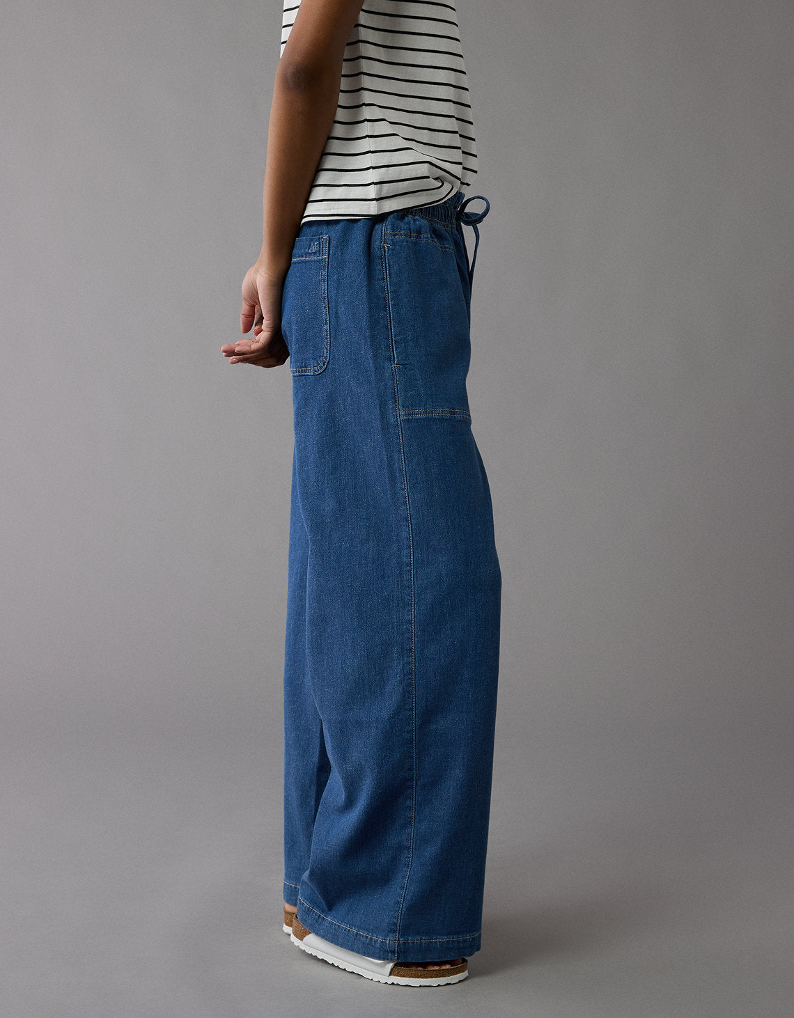 Pantalón de Lino con Drapeado Soñado y Cintura Elástica - Azul 0461_5589_532_os