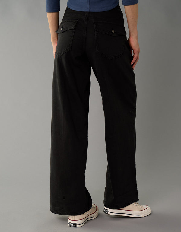 Pantalón Wide Leg Tiro Bajo Ae - Negro