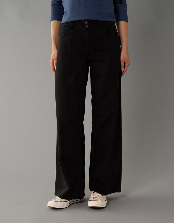 Pantalón Wide Leg Tiro Bajo Ae - Negro