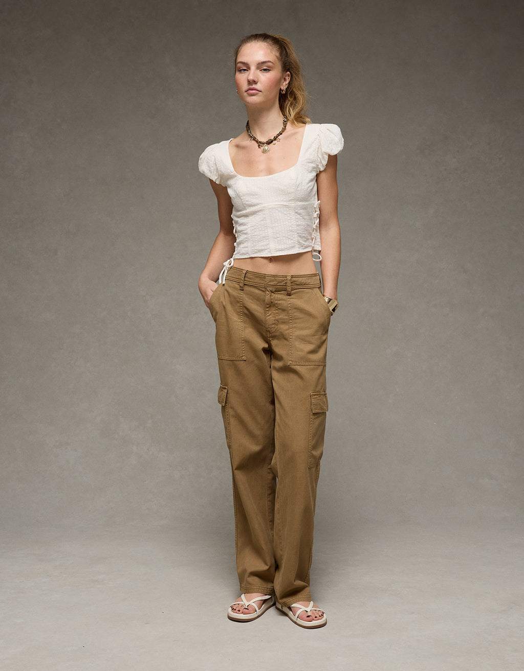 Pantalón Cargo Recto Holgado de Tiro Bajo - Generico 0461_5697_249_of