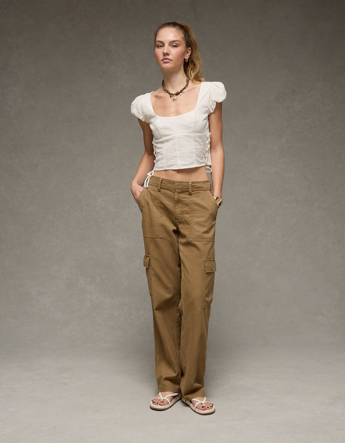 Pantalón Cargo Recto Holgado de Tiro Bajo - Generico 0461_5697_249_of