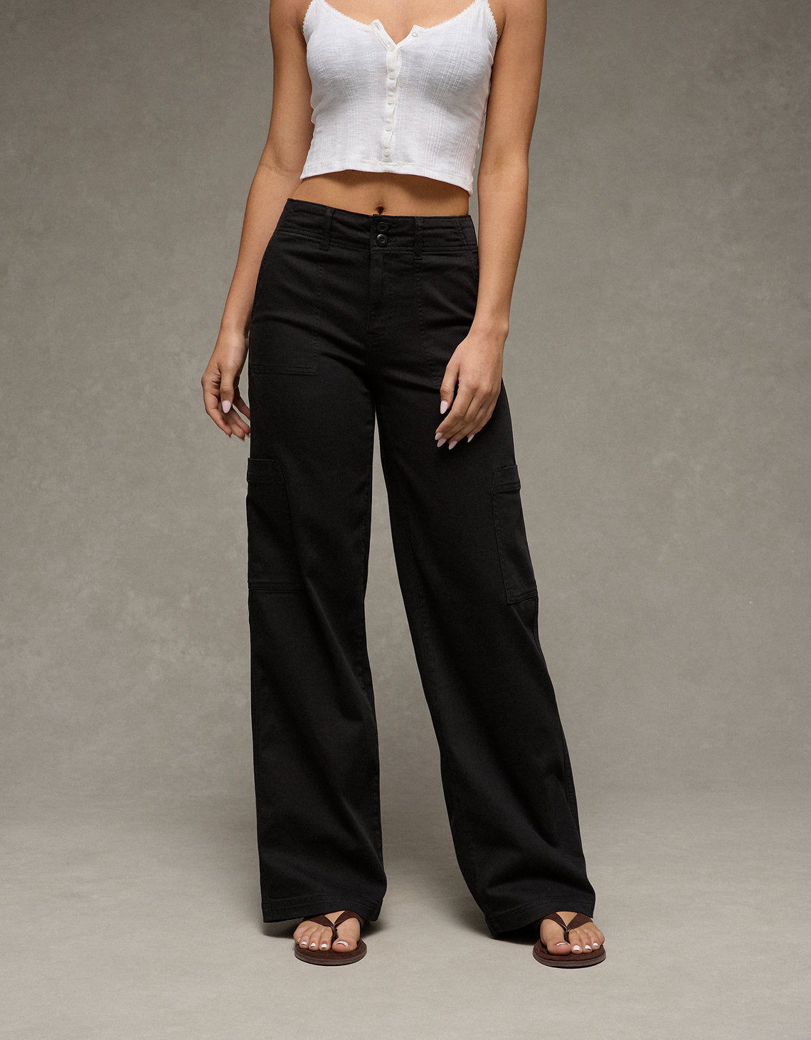 Pantalón Cargo de Pierna Ancha y Súper Cintura Alta Ae Stretch - Negro 0461_5800_016_of