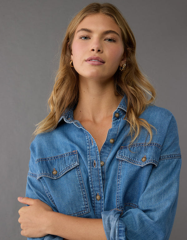 Camisa en Denim Oversized Manga Larga Mujer AE - Generico