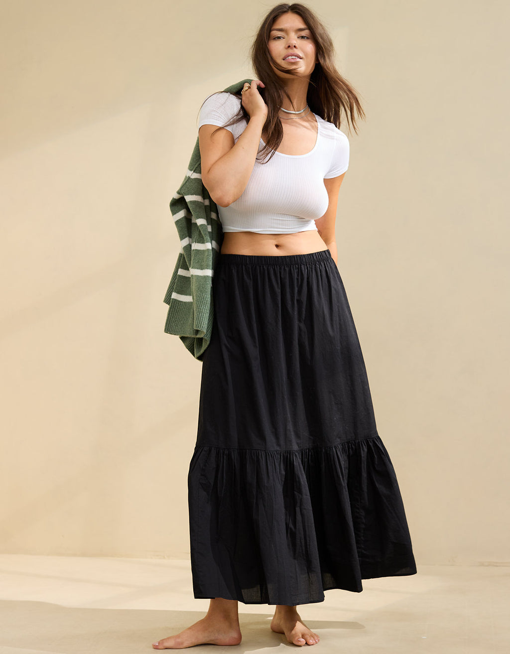 Falda Aerie larga para mujer - Negro 0703_1752_073_of