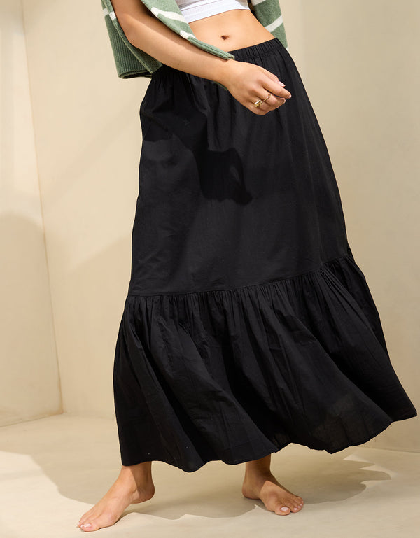 Falda Aerie larga para mujer - Negro