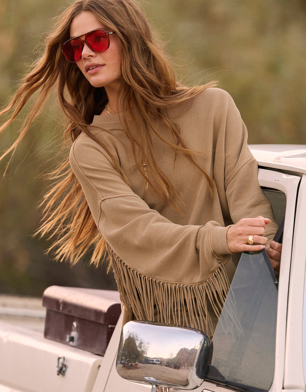 Sudadera con cuello redondo del equipo del festival Aerie Fringe - Caqui 0743_3933_238_l1