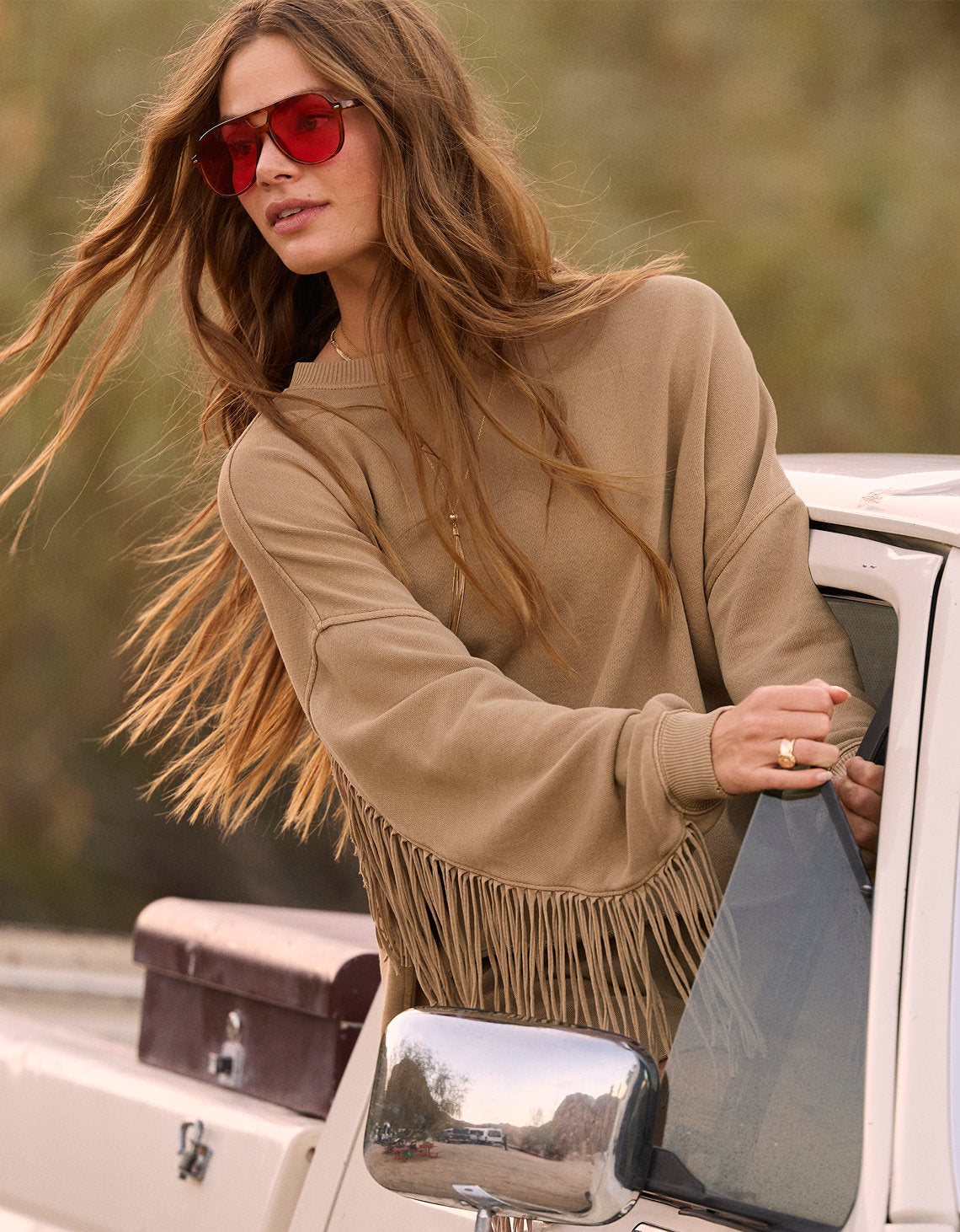 Sudadera con cuello redondo del equipo del festival Aerie Fringe - Caqui 0743_3933_238_l1