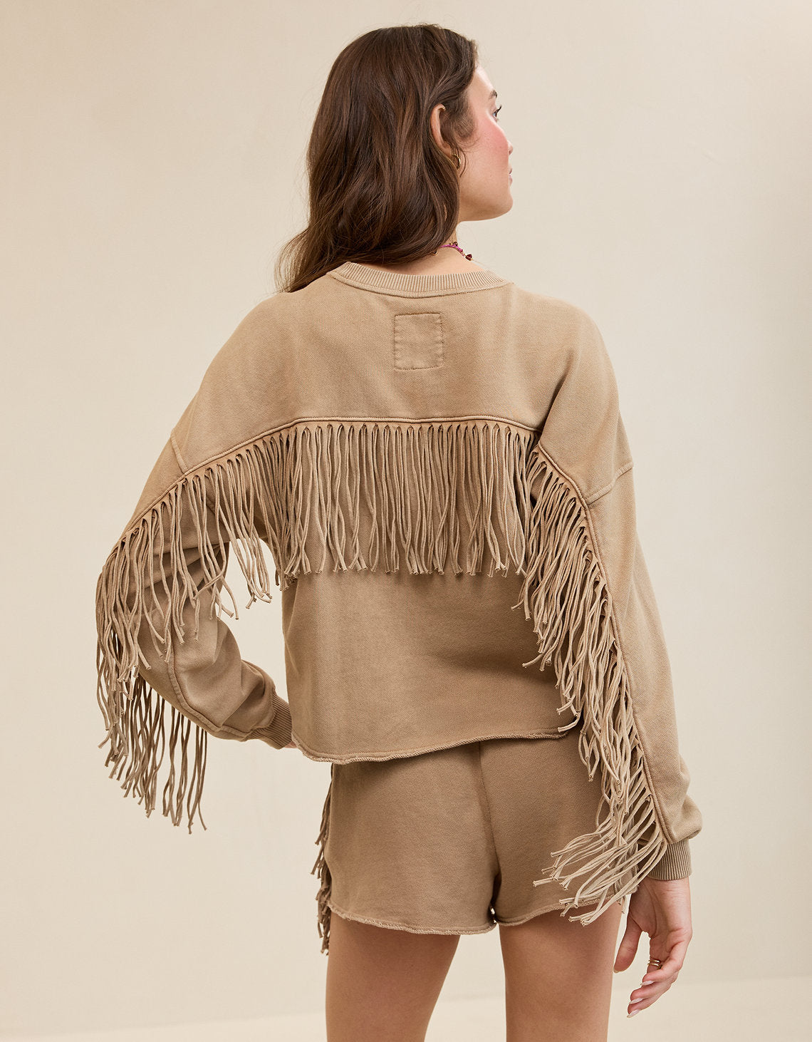 Sudadera con cuello redondo del equipo del festival Aerie Fringe - Caqui 0743_3933_238_ob