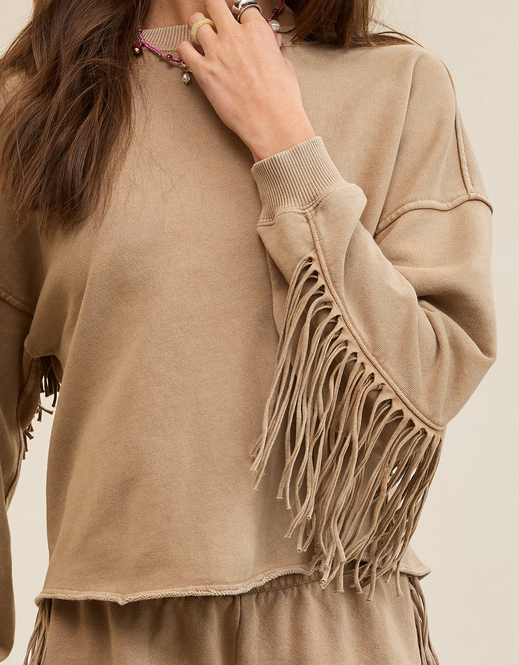 Sudadera con cuello redondo del equipo del festival Aerie Fringe - Caqui 0743_3933_238_os