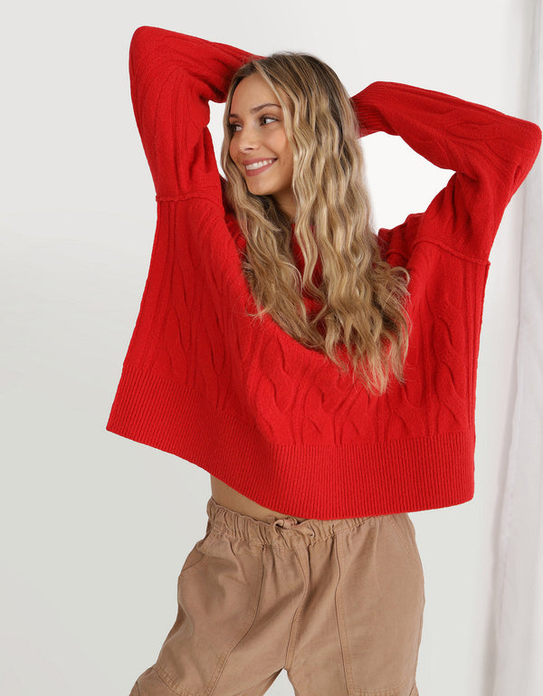 Suéter cuello redondo Mujer Aerie - Rojo