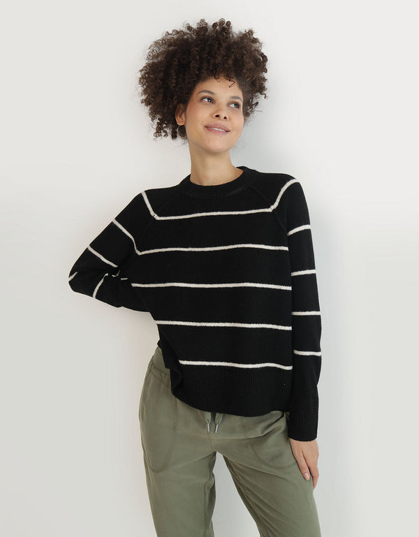 Suéter cuello redondo de Rayas Mujer Aerie - Negro