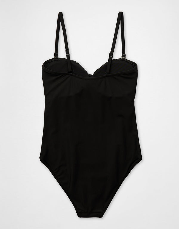 Aerie traje de baño entero con fruncido y corte tipo bandeau de cobertura total. - Negro