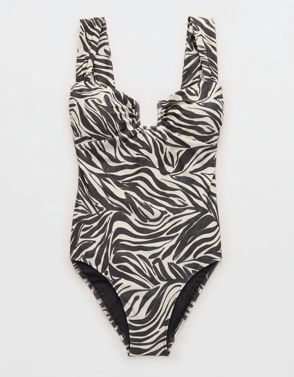 Bañador de una pieza Aerie Bandeau de cobertura total - Gris