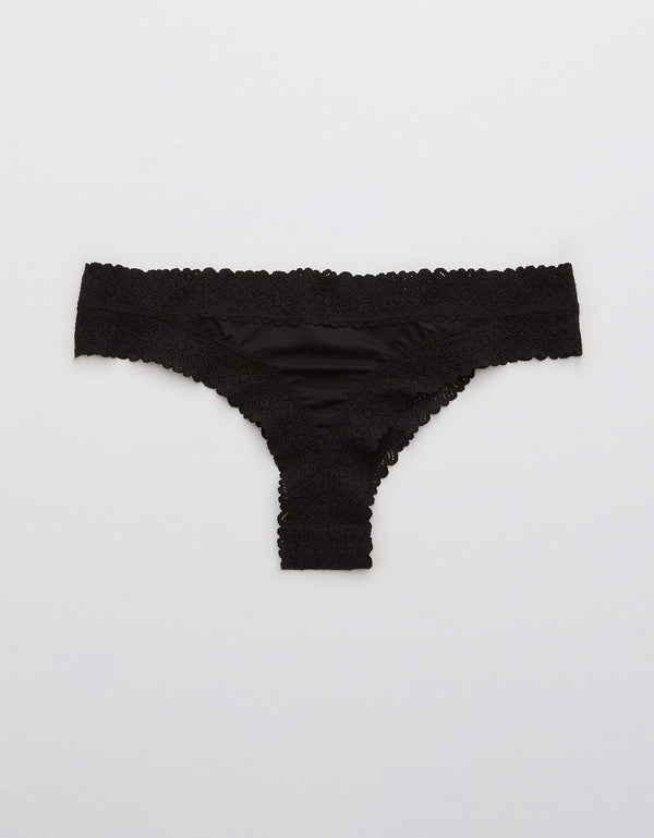 Tanga con encaje de mujer Aerie - Negro