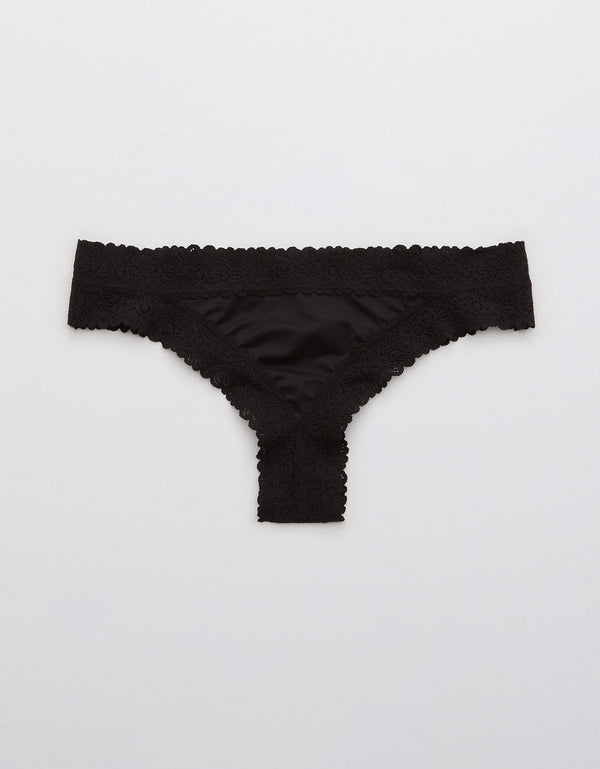 Tanga con encaje de mujer Aerie - Negro
