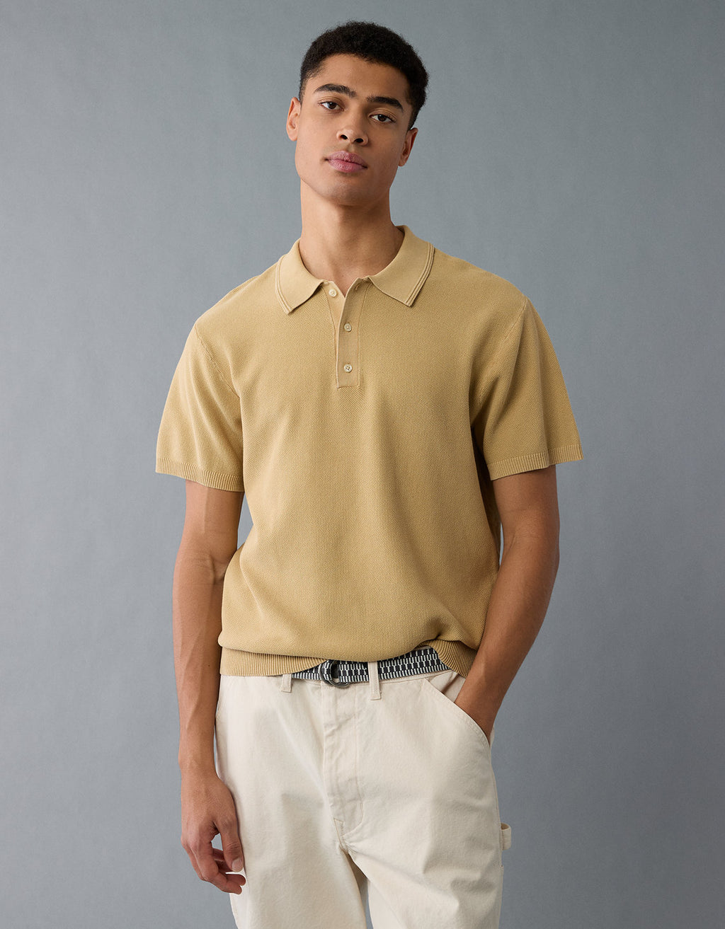 Polo de suéter lavado de fin de semana Ae - Beige 1148_2007_676_os