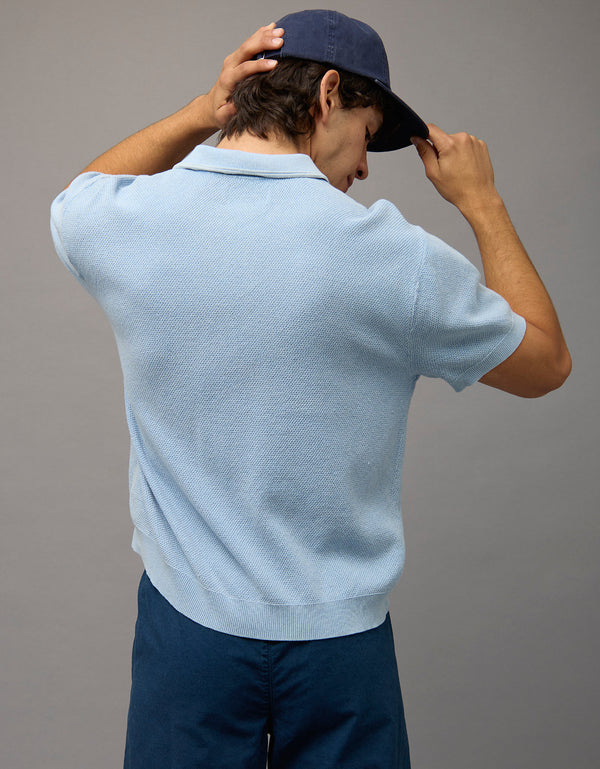 Polo Suéter Lavado en Prenda - Azul