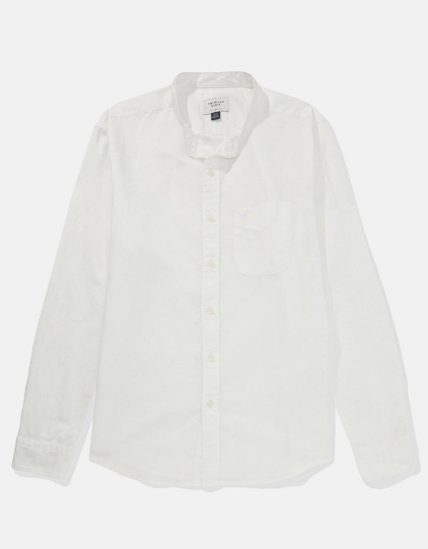 Camisa AE abotonada de lino con cuello - Blanco