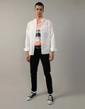 Camisa AE abotonada de lino con cuello - Blanco 1152_2369_101_of