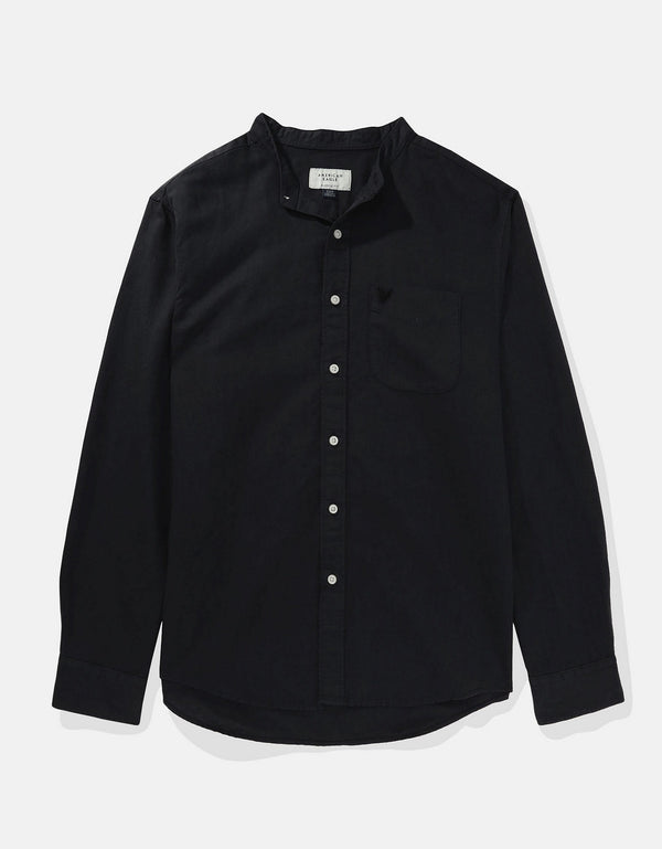 Camisa AE abotonada de lino con cuello - Negro