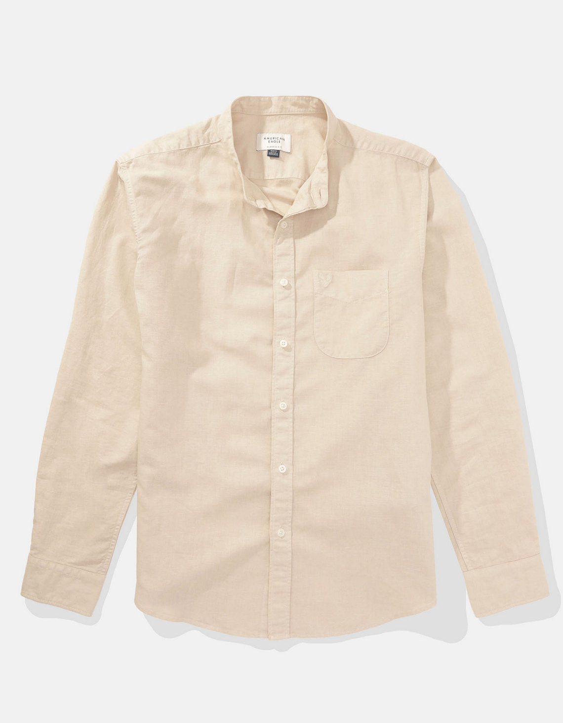 Camisa AE abotonada de lino con cuello - Caqui 1152_2369_212_f