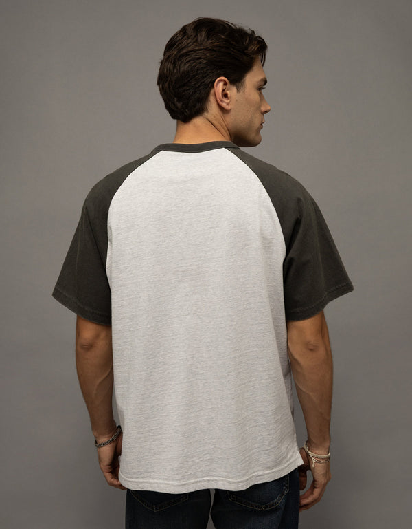 Camiseta de peso pesado relajada con mangas raglán - Gris