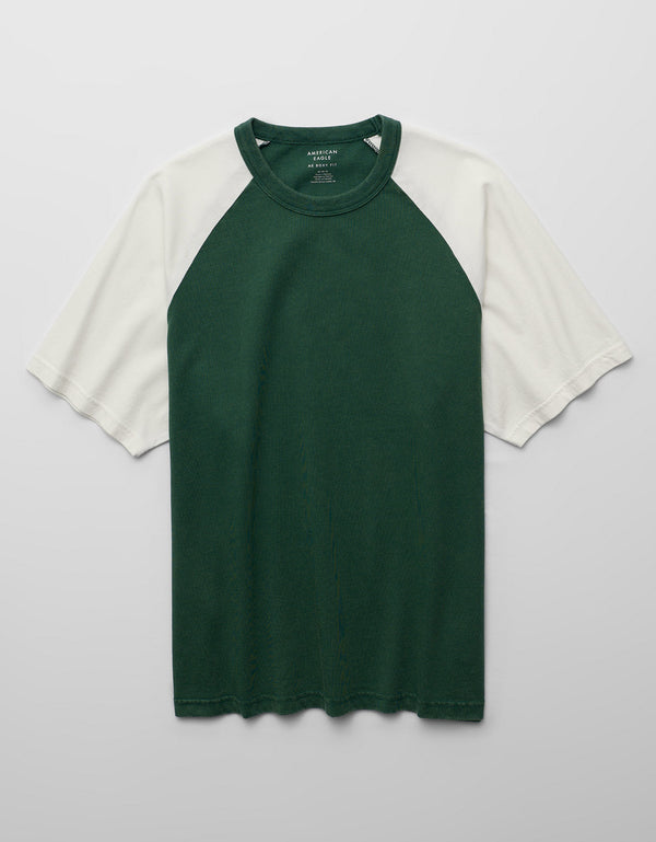 Camiseta de peso pesado relajada con mangas raglán - Verde