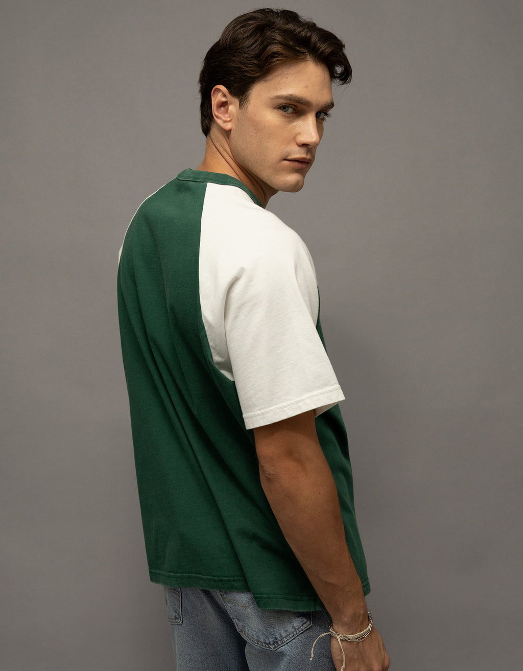 Camiseta de peso pesado relajada con mangas raglán - Verde 1162_5311_315_ob