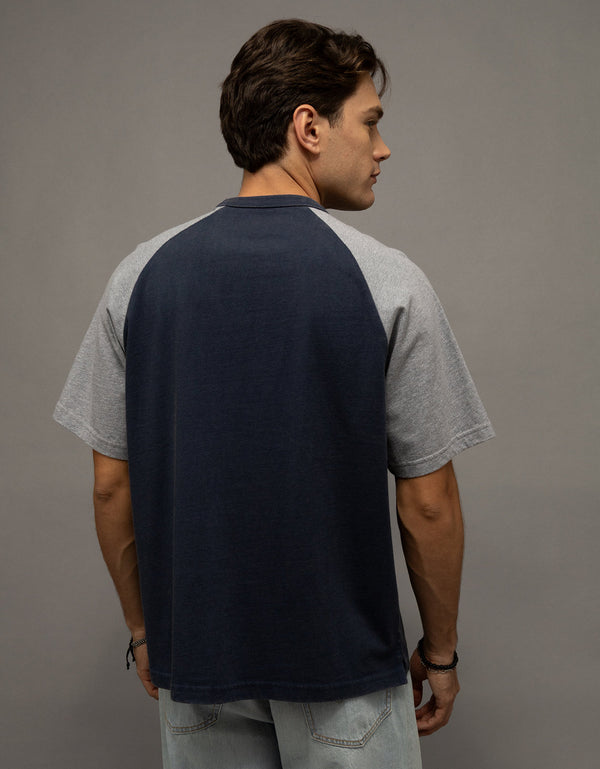 Camiseta de peso pesado relajada con mangas raglán - Azul