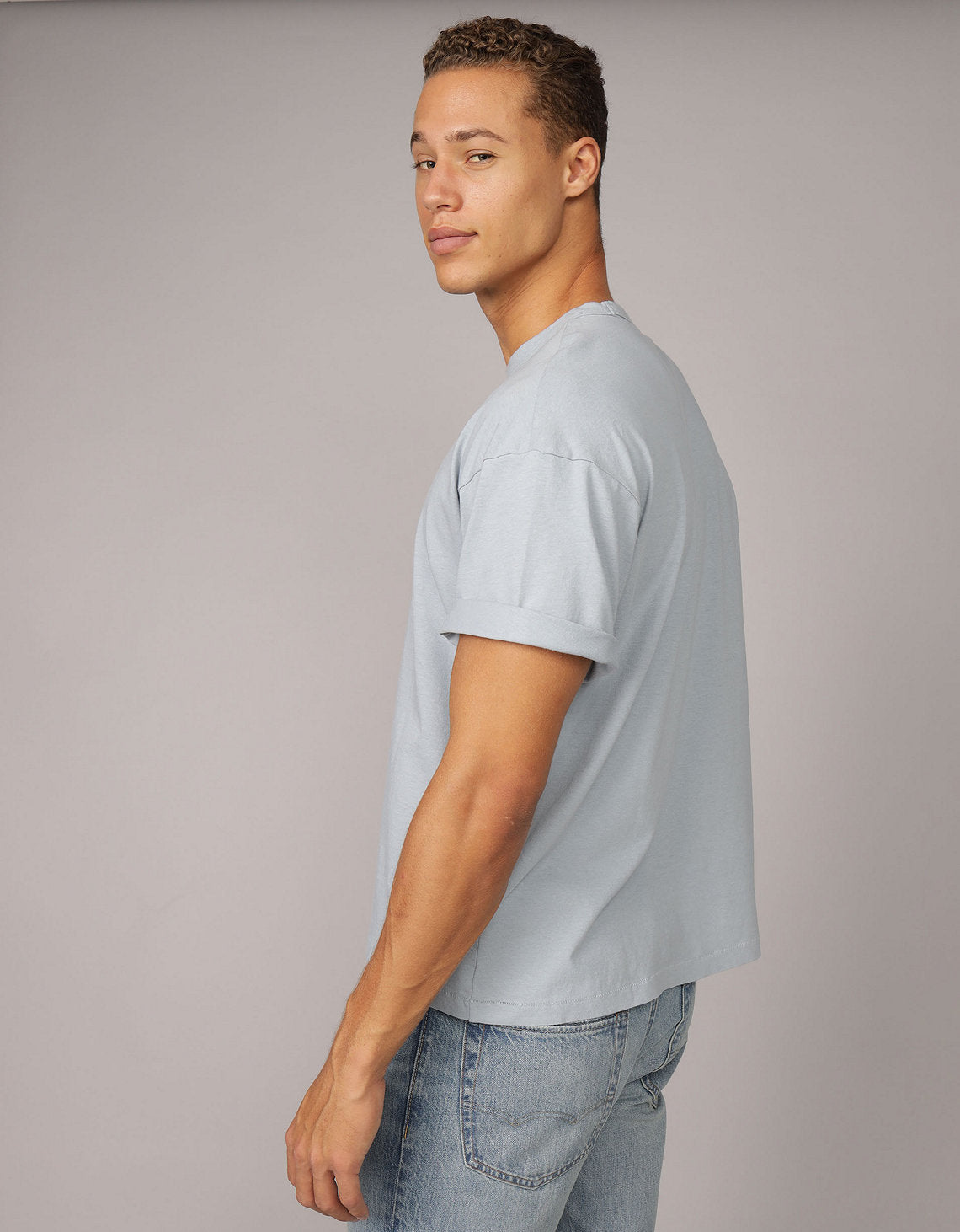Camiseta de mezcla de lino Ae Boxy - Azul 1164_4217_400_ob