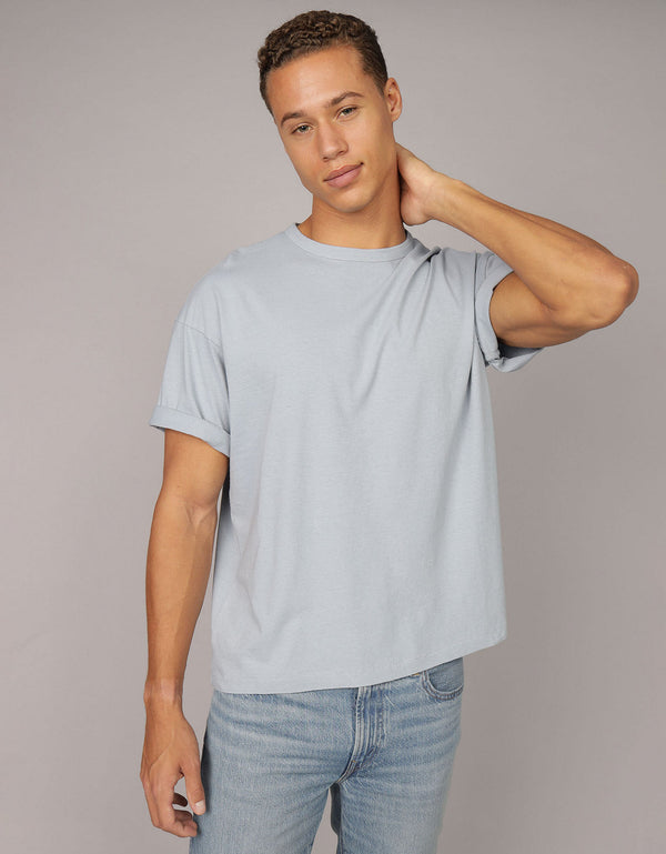 Camiseta de mezcla de lino Ae Boxy - Azul