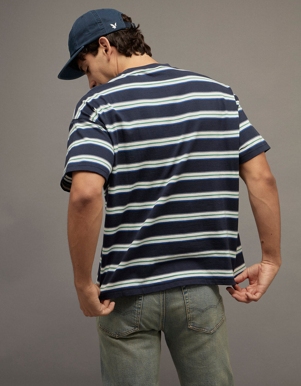 Camiseta Texturizada Relajada de Tejido Grueso Ae - Azul 1164_5327_410_ob