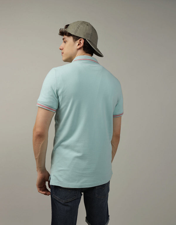 Camiseta Polo en Pique Ae con Logo - Azul