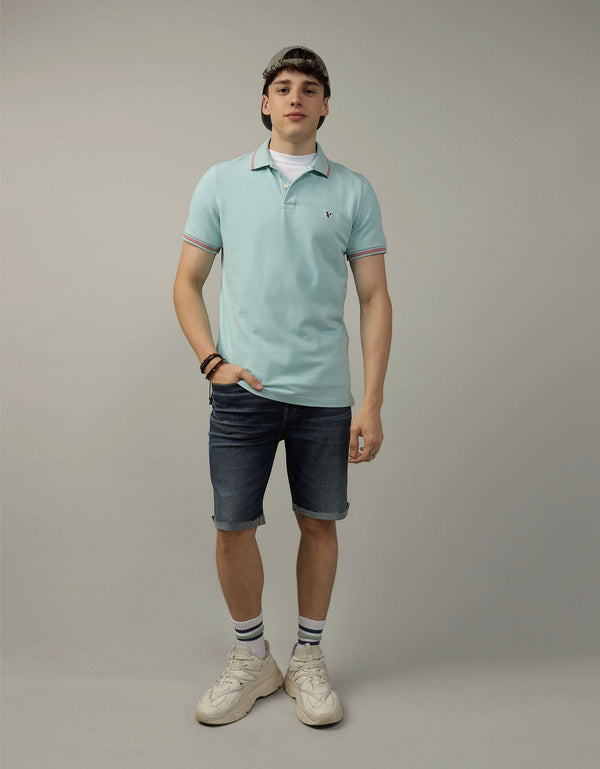 Camiseta Polo en Pique Ae con Logo - Azul