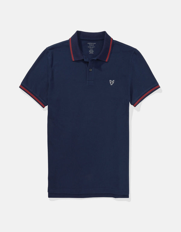 Camiseta Polo en Pique Ae con Logo - Azul
