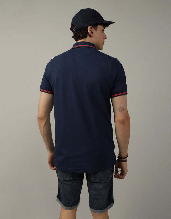 Camiseta Polo en Pique Ae con Logo - Azul