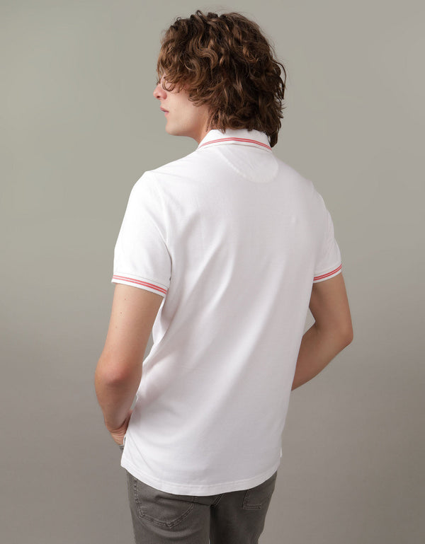 Camiseta tipo polo de piqué de hombre AE - Blanco
