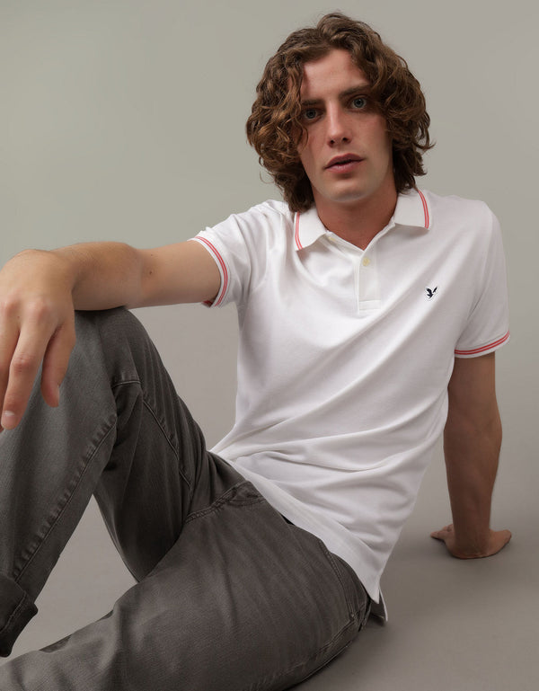 Camiseta tipo polo de piqué de hombre AE - Blanco