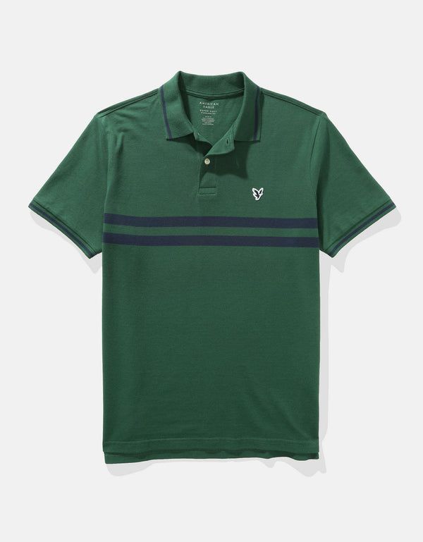 Camiseta Tipo Polo Manga Corta a Rayas Hombre AE - Verde