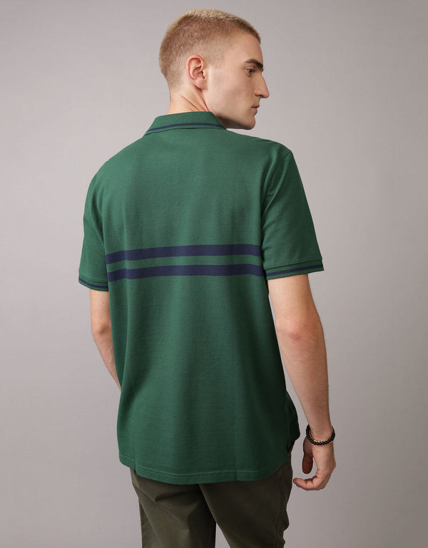 Camiseta Tipo Polo Manga Corta a Rayas Hombre AE - Verde