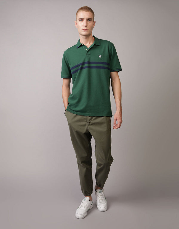 Camiseta Tipo Polo Manga Corta a Rayas Hombre AE - Verde