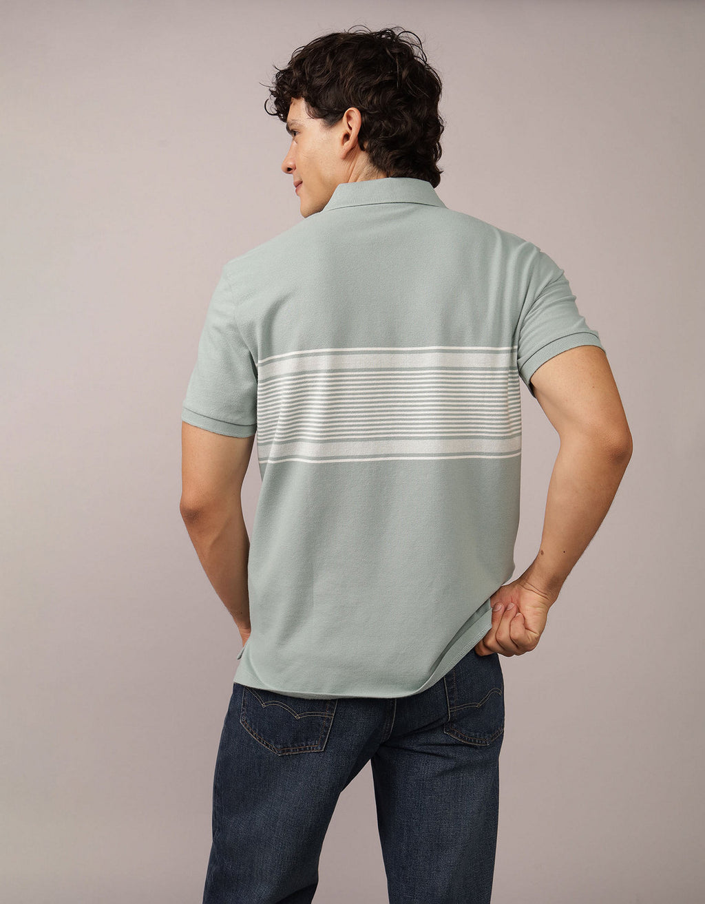Camiseta Polo de Rayas con Logo de Ae - Verde 1165_4394_395_ob