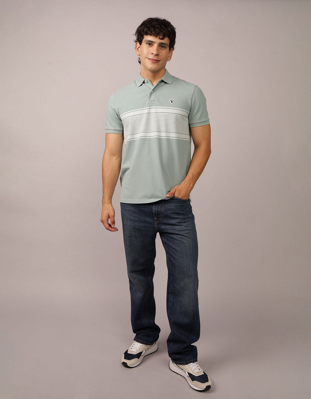 Camiseta Polo de Rayas con Logo de Ae - Verde 1165_4394_395_of