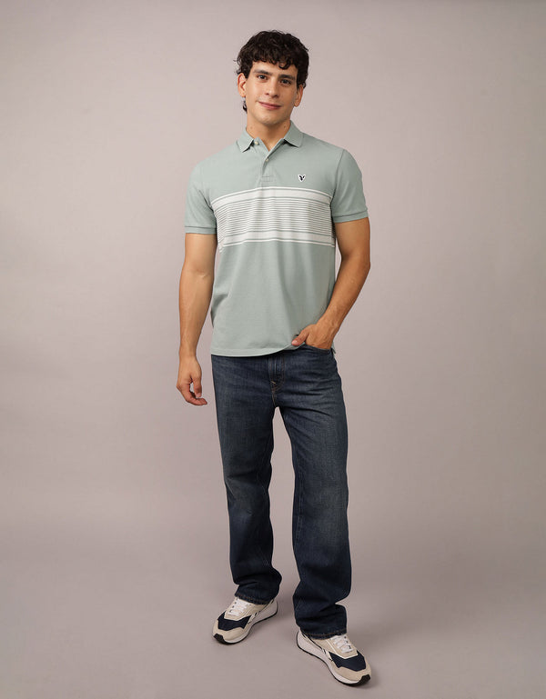 Camiseta Polo de Rayas con Logo de Ae - Verde