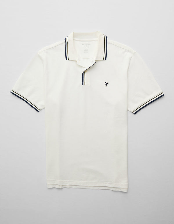 Polo de Piqué Elástico con Detalles en Contraste - Blanco