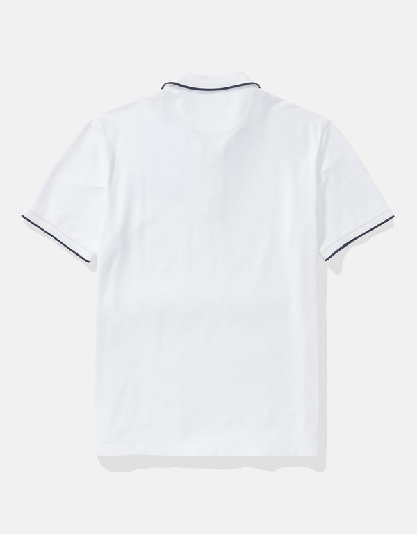 Polo de Piqué Elástico con Apariencia Desgastada para Hombre - Blanco