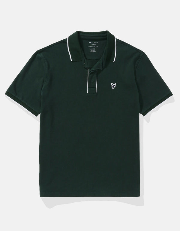Polo de Piqué Elástico con Apariencia Desgastada para Hombre - Verde