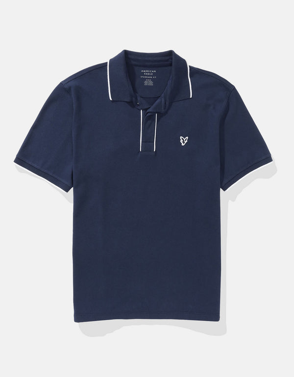 Polo de Piqué Elástico con Apariencia Desgastada para Hombre - Azul