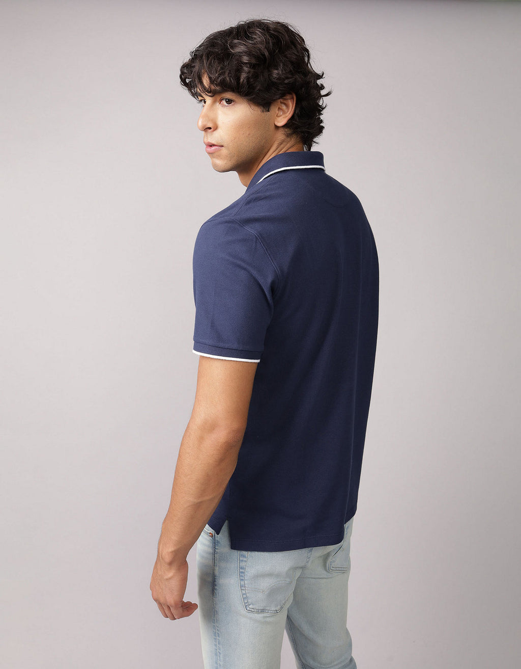 Polo de Piqué Elástico con Apariencia Desgastada para Hombre - Azul 1165_4559_410_ob
